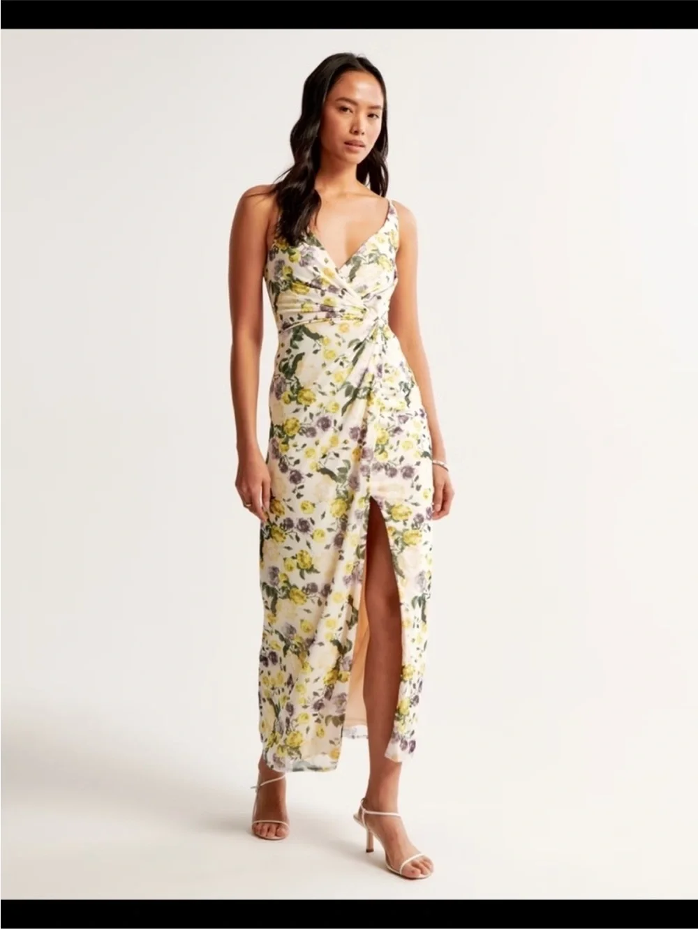 Floral Wrap Maxi Dress in White and Yellow